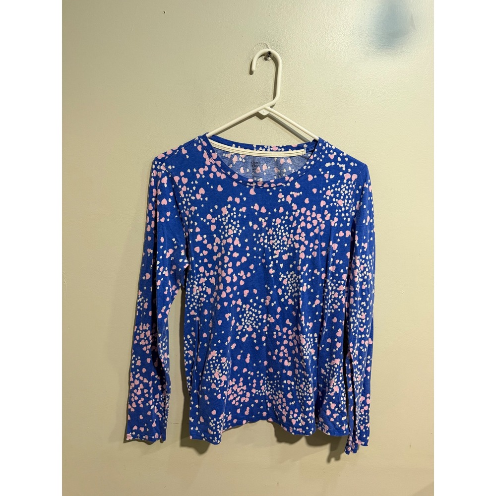 Crown & Ivy Womens Blue Pink Heart Print Long Sleeve Cotton Modal Top Size L